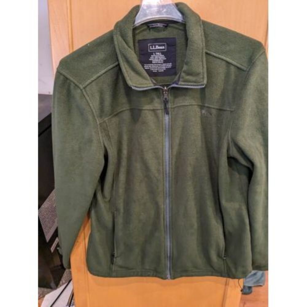 LL Bean Outdoor Gray Zip Up Fleece Pullover Sweater Size Medium collar embroider